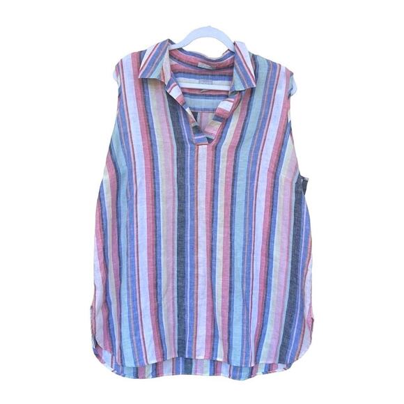 Chico's Striped Popover Top Size 3 Sleeveless Linen Rainbow V-Neck Tunic Spring - Picture 1 of 9